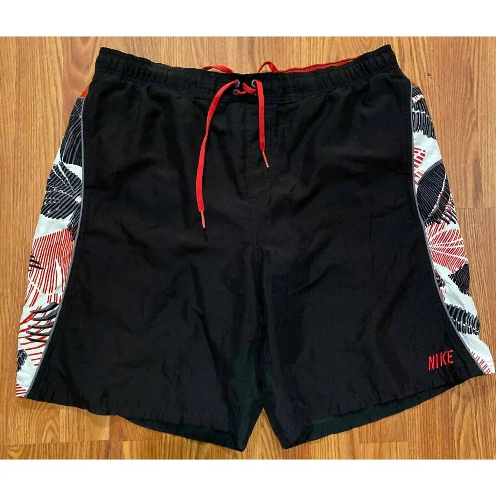 Vtg Nike Swim Trunks Black Red Floral Mens XL 8